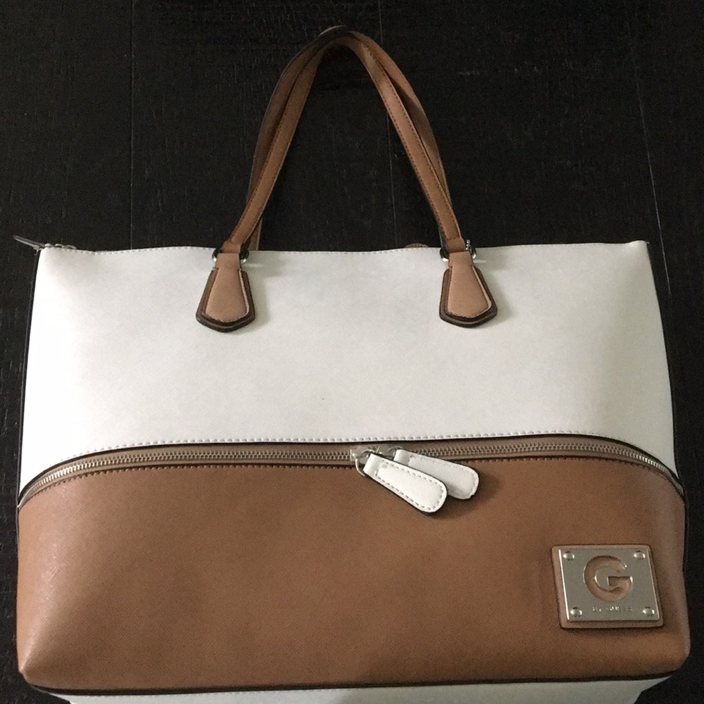 G By Guess Brown and White Tote Purse